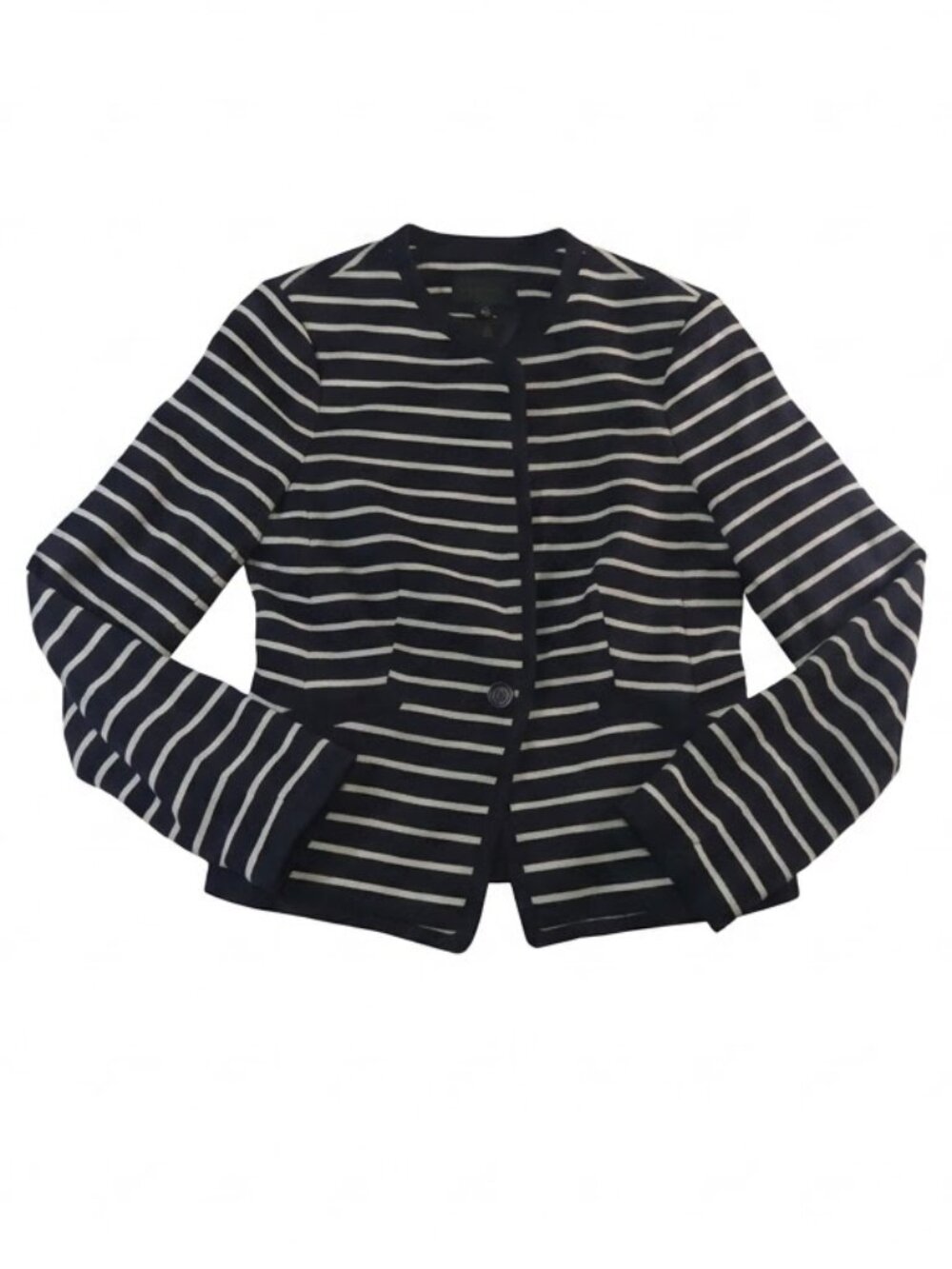 The Limited Navy Cream Striped Collarless Blazer Jacket Nautical Peplum Size M